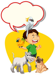 Speech bubble template with boy and pet