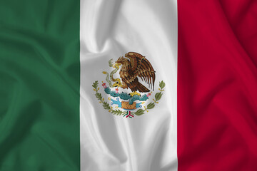 Mexico flag with fabric texture. Close up shot, background