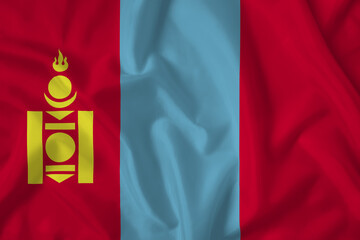 Mongolia flag with fabric texture. Close up shot, background