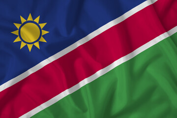 Namibia flag with fabric texture. Close up shot, background