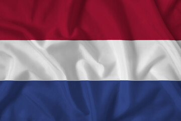 Netherlands flag with fabric texture. Close up shot, background