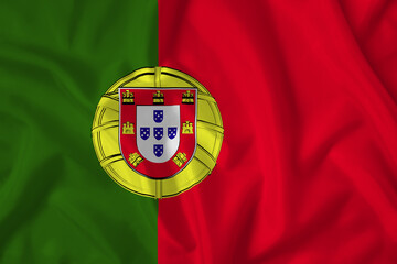 Portugal flag with fabric texture. Close up shot, background