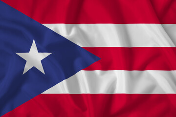 Fototapeta na wymiar Puerto Rico flag with fabric texture. Close up shot, background