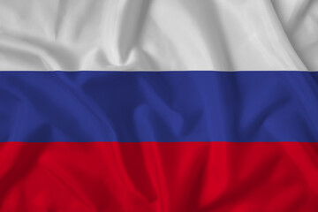 Russia flag with fabric texture. Close up shot, background