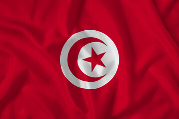 Tunisia flag with fabric texture. Close up shot, background