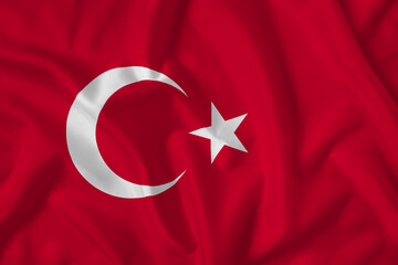 Turkey flag with fabric texture. Close up shot, background
