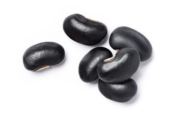 black beans isolated on white background. top view