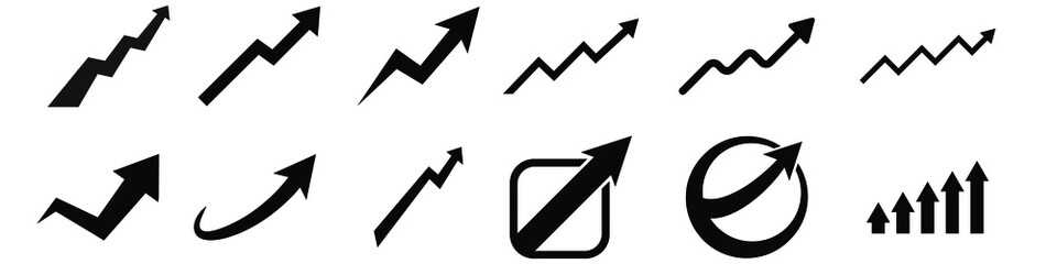 Growth Trend Chart icon vector set. Profit graph illustration sign collection. up arrow symbol or logo. - obrazy, fototapety, plakaty