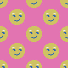Seamless vector facial expression pattern. Repeat chat emoji background for fabric, textile, wrapping, cover etc.	