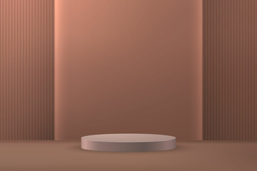3d realistic podium or pedestal on rose gold luxury background