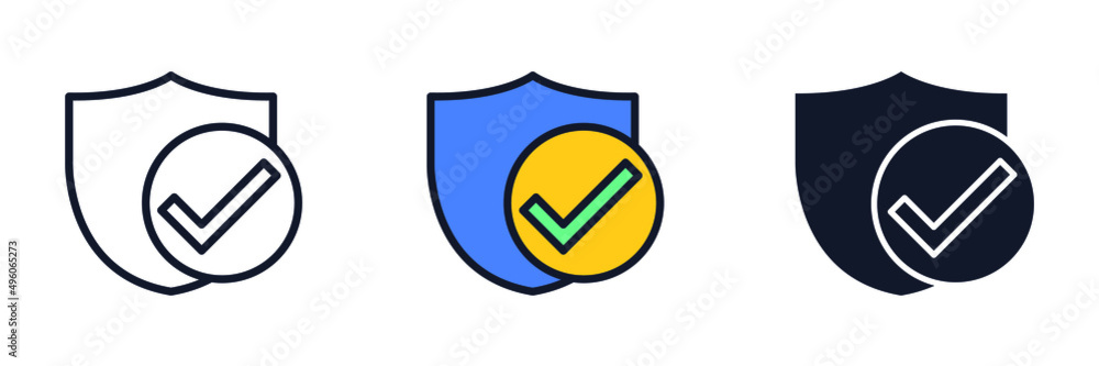 Poster shield and check marks icon symbol template for graphic and web design collection logo vector illustration