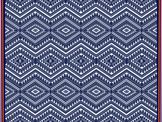 thai handcraft style Thai fabric pattern Khid pattern traditon thailand culture in blue background seamless pattern vector