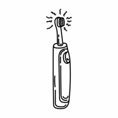 Hand-drawn electric toothbrush, editable doodle hand-drawn icon. Dental hygiene. Subject of brushing teeth with electric toothbrush at home. Vector illustration of personal oral hygiene. Dental care.