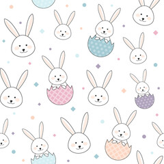 Easter pattern with rabbits and eggs. Vector