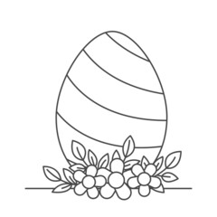 Happy Easter rabbit in doodle style. Cute outline rabbit, bunny for coloring. Rabbit Bunny Cartoon Outline Coloring Book or page for kids. Illustration Vector.