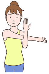 三角筋のストレッチをする女性