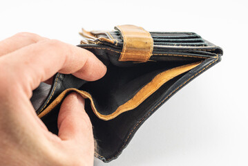 Empty wallet and on white background