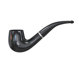 Smoking pipe side view glossy black on white background, 3d render