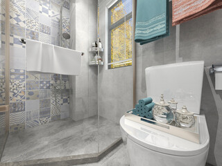 illustration, clean and tidy toilet with washing, bathroom and other equipment