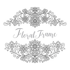 Flower frame hand drawn for adult coloring book