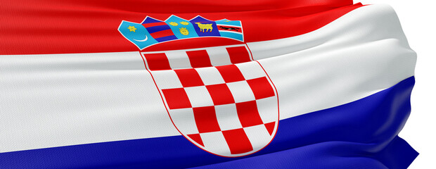 drapeau croate dans le vent sur fond blanc - obrazy, fototapety, plakaty