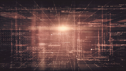 Futuristic cryptographic matrix blockchain data simulation, performing analytic computational mining concept