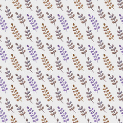 floral minimalistic pattern watercolor twigs gray background. Fabric design