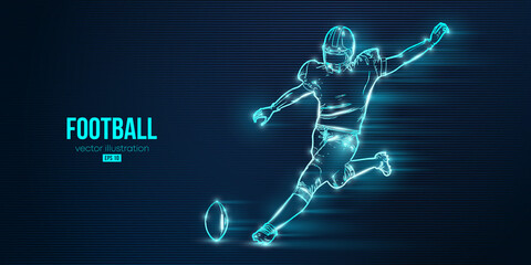 Abstract silhouette of a NFL american football player man in action isolated blue background. Vector illustration © Yevheniia