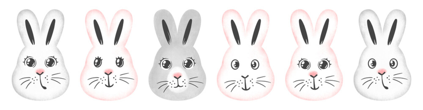 Easter Bunny set. Cute rabbit face. Design elements. Cartoon collection isolated background