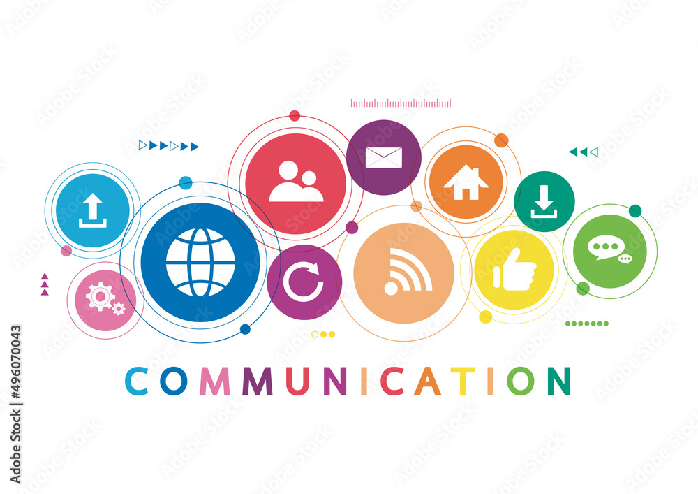 Aufkleber vector illustration of a communication concept. the word communication with colorful dialog speech b