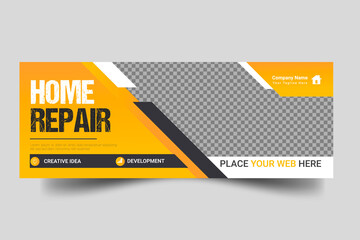 Construction renovation Handyman home repair social media post banner  template
