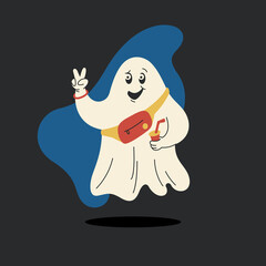Cute ghost floating in the air. Isolated fashion vector illustration. The ghost is doing his household chores.