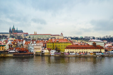Fototapeta na wymiar Prague old town view from bridge Czech Republic cloudy day