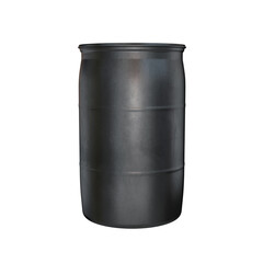Plastic barrel black side view on a white background, 3d render