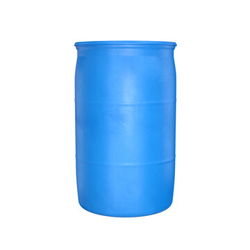 Plastic barrel blue side view on a white background, 3d render