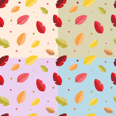 Seamless pattern keaf autumn on four colour background
