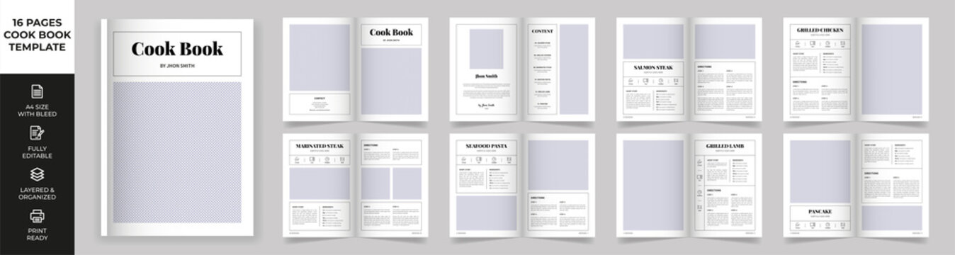 Cookbook Layout Template with Black Accents, Simple style and modern design, Recipe Book Layout