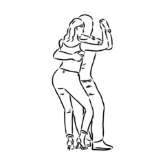 Latin dance couple, coloring book vector illustration of sensual bachata and salsa