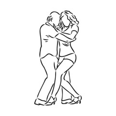 Latin dance couple, coloring book vector illustration of sensual bachata and salsa