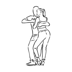 Latin dance couple, coloring book vector illustration of sensual bachata and salsa