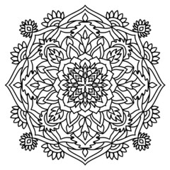 Mandala coloring book. Anti-stress coloring. Abstract vector black round, heptagon lace design - mandala, ethnic decorative element.