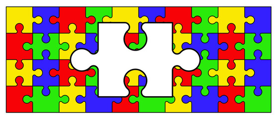 Cartoon autism ribbon. Vector world awareness day. Jigsaw line pattern. puzzle pieces icon or pictogram. Autism spectrum disorder (ASD) is a neurological and developmental disorder with social skills.