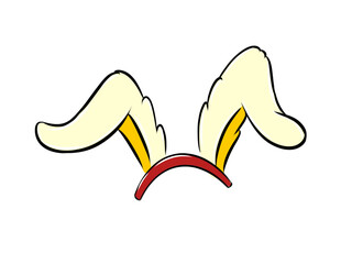 Nice digital drawn Easter design - a holiday hoop with Easter rabbit yellow ears on the white background