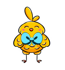 Nice digital illustration of a cute yellow Easter chick symbol of holiday isolated on the white background