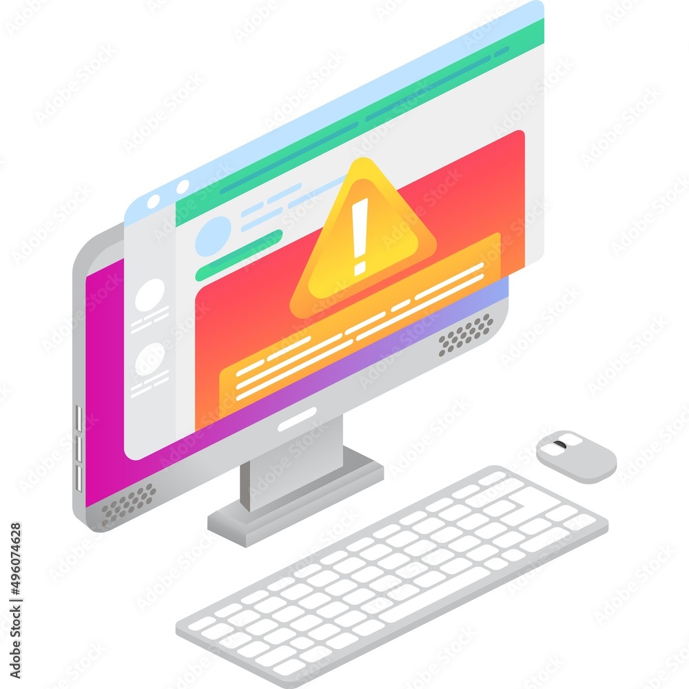 Poster warning alert sign on laptop computer icon vector