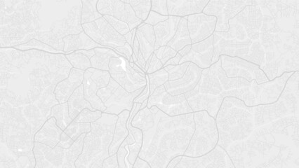White and light grey Yaounde city area vector background map, roads and water illustration. Widescreen proportion, digital flat design.