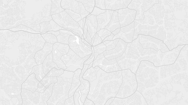 White And Light Grey Yaounde City Area Vector Background Map, Roads And Water Illustration. Widescreen Proportion, Digital Flat Design.