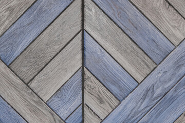 Abstract geometric floor exterior pattern with tiles and blue boards texture design modern interior wooden background