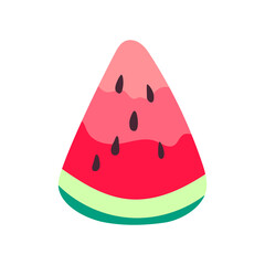 Slice of Watermelon icon. Vector summer fruit. Triangle slice of watermelon on white background.