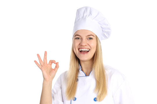 Young attractive chef woman isolated on white background